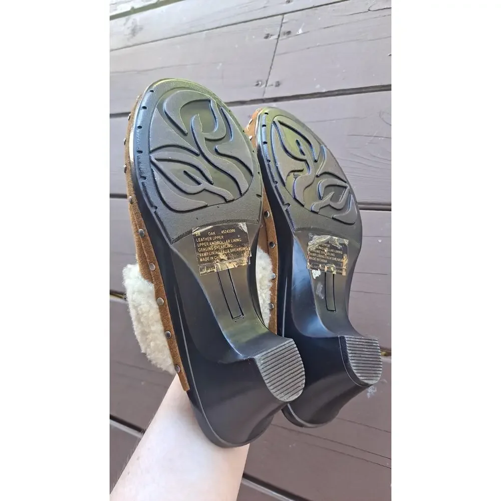 Isaac Mizrahi Tan Size 8M Women's Leather Genuine Shearling Oak Slip-On Mule - Picture 4 of 6